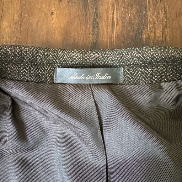 OSCAR DE LA RENTA Mens Brown Chevron Lambswool Sport Coat Elbow Patch - Picture 11 of 12